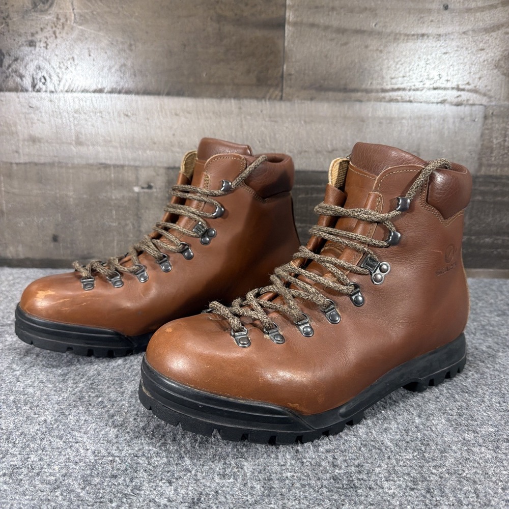 Vintage SCARPA Leather Boots Mountaineer Hiking Brown Men's Size 10.5 EU 48 Itay